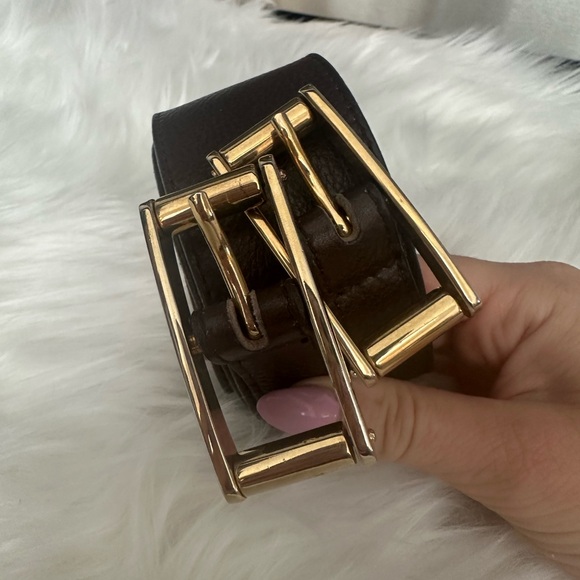 RARE Vintage Furla Double Buckle Brown Leather Belt With Gold Buckle Size Large - Picture 3 of 4